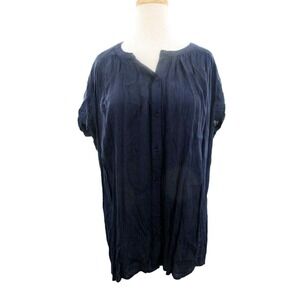 Umgee USA Womens Cap Sleeve‎ Button Front Gathered Top/Tunic Navy S